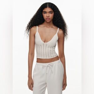 Aritzia Wilfred Evie Knitted Tank Cropped Tank Top, white, large